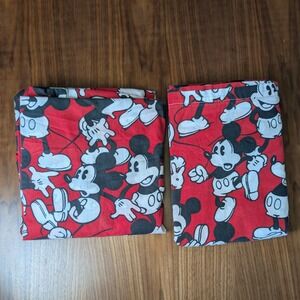 Vintage Disney Mickey Mouse Twin Flat/Fitted Sheet Set Red Made in USA- Flaws